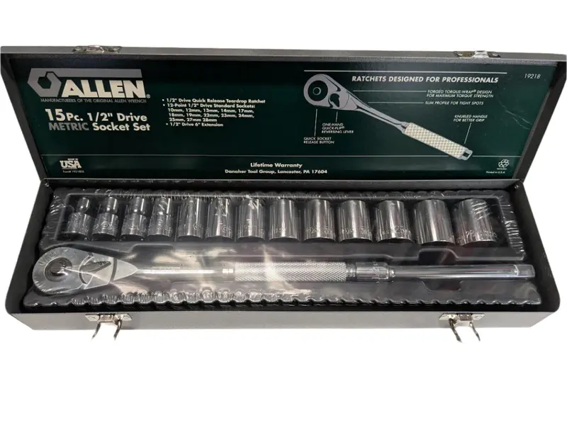 15-Piece 1/2-Inch Drive Metric Quick-Release Allen Socket Set (Model 19218) 1