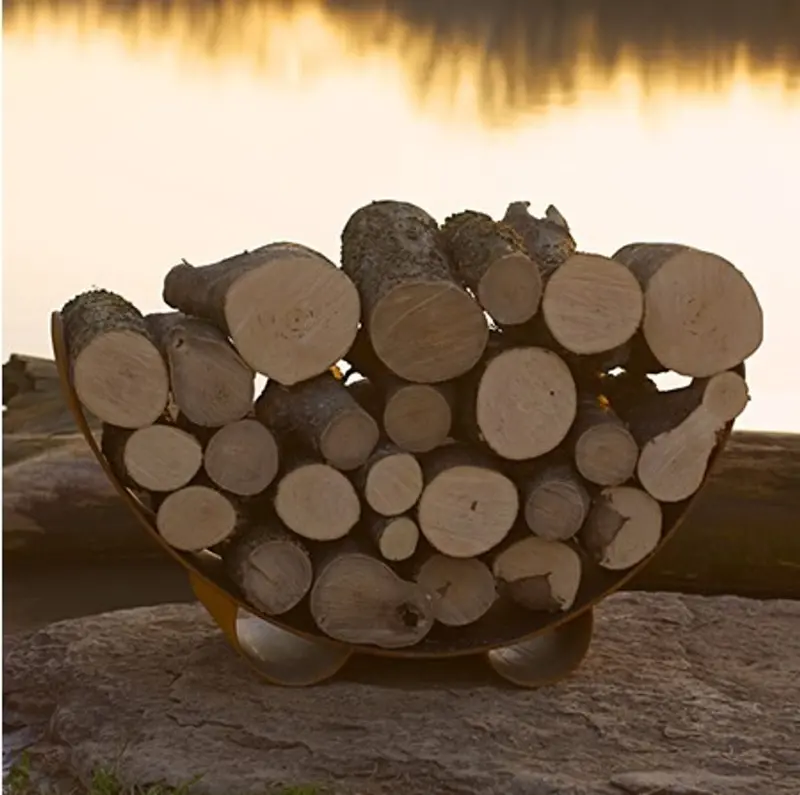39-Inch Carbon Steel Crescent Log Rack – Rustic Fire Pit Accessory 1