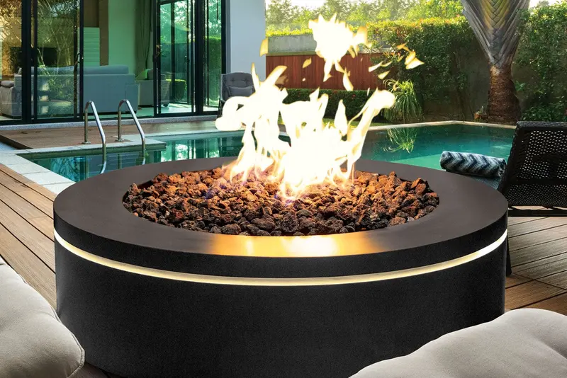 47-Inch Luxury Halo Round Gas Fire Pit – Black Stainless Steel 1
