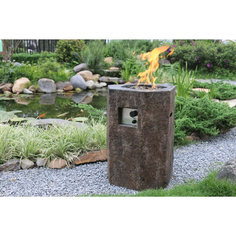 Basalt Column Fire Pit – Vertical Gas Flame Element With Stone Texture 1