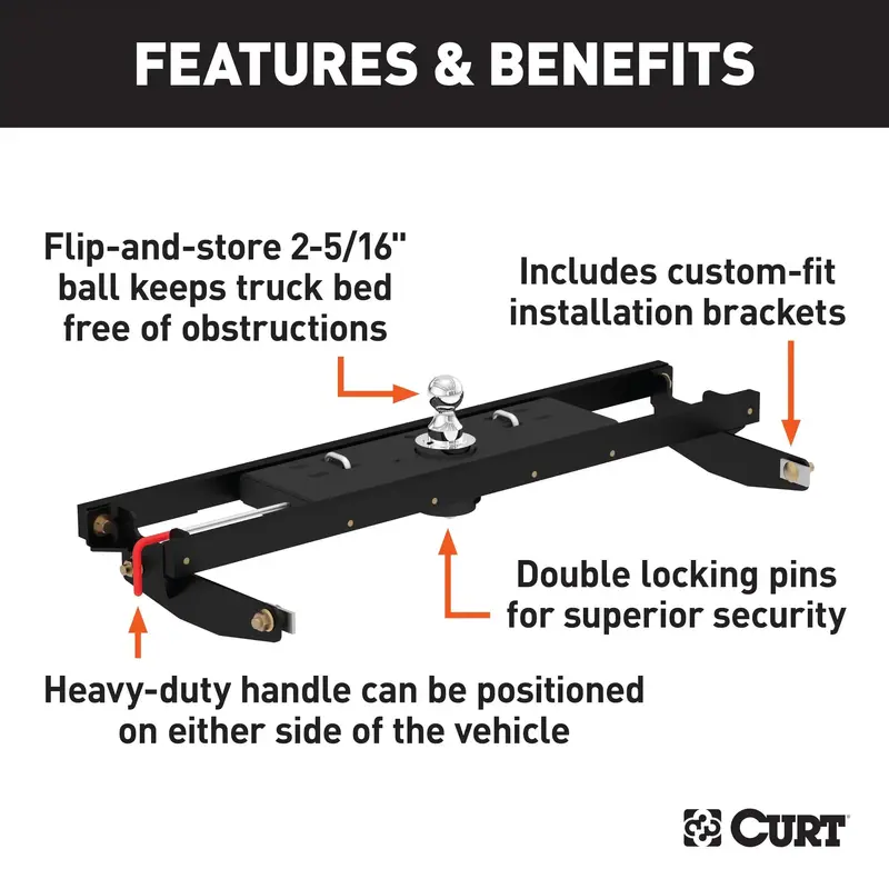 Curt Double-Lock Gooseneck Hitch Kit With Mounting Brackets For Chevrolet Silverado And Gmc Sierra 2500/3500 Trucks 1