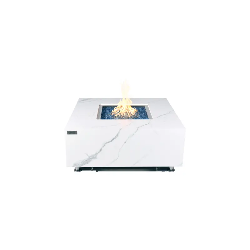 Elementi Plus Bianco Marble Porcelain Fire Table – Sleek Square Design 1
