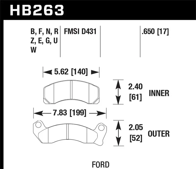 Hawk Hps High-Performance Brake Pads – Front Disc Set, 0.650" Thickness (Part Hb263B.650) 1