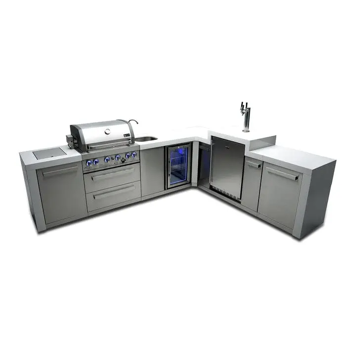 Mont Alpi Mai400-D90Kegbev 400 Series Deluxe Outdoor Island Grill – 90° Corner With Kegerator & Beverage Center 1