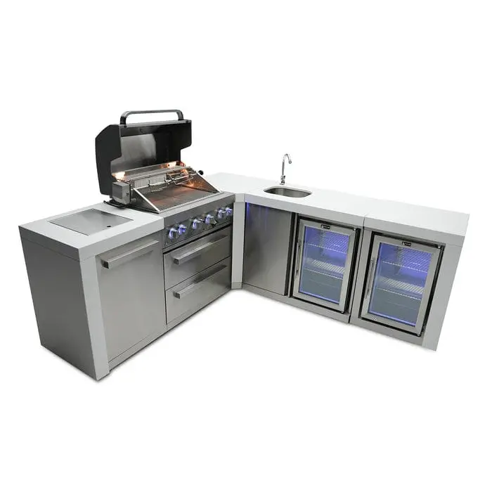 Mont Alpi Mai400-Dbev90Fc 400 Series Deluxe Outdoor Island Grill – 90° Corner Layout With Beverage Center & Fridge Cabinet 1