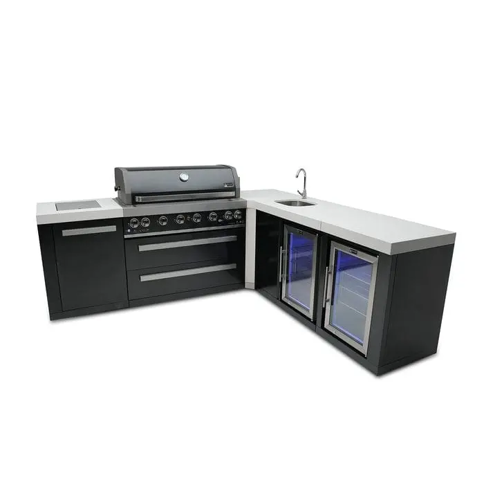 Mont Alpi Mai805-Bss90Bevfc Black Stainless Steel Corner Island Grill With 90° L-Shape Design, Beverage Center, And Fridge 1