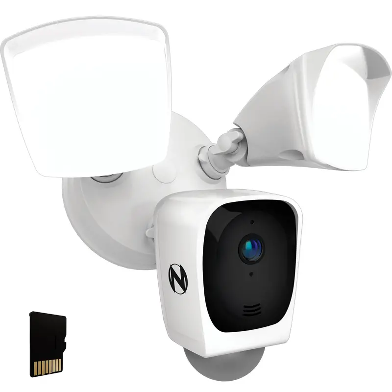 Wi-Fi Floodlight Security Camera With Hd+ Resolution, Two-Way Audio, And 64Gb Microsd Storage – White 1