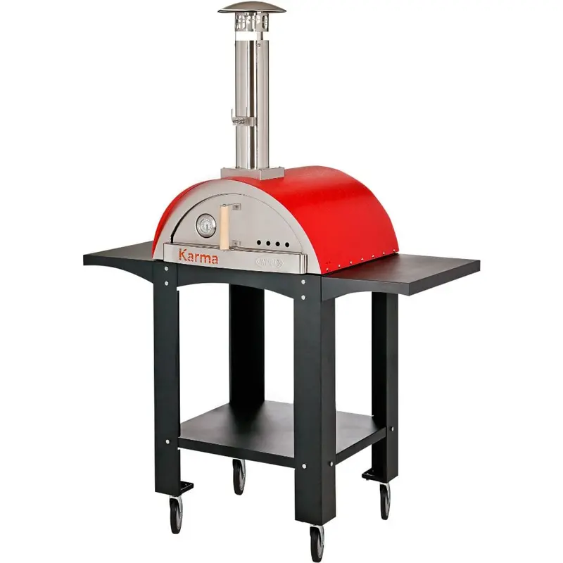 Wppo Karma 25-Inch Wood-Fired Pizza Oven With Powder-Coated Black Cart 1