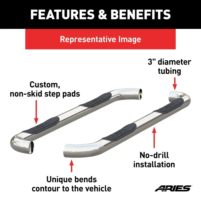 Aries 3-Inch Polished Stainless Steel Side Steps For Select Toyota Tacoma Models 1