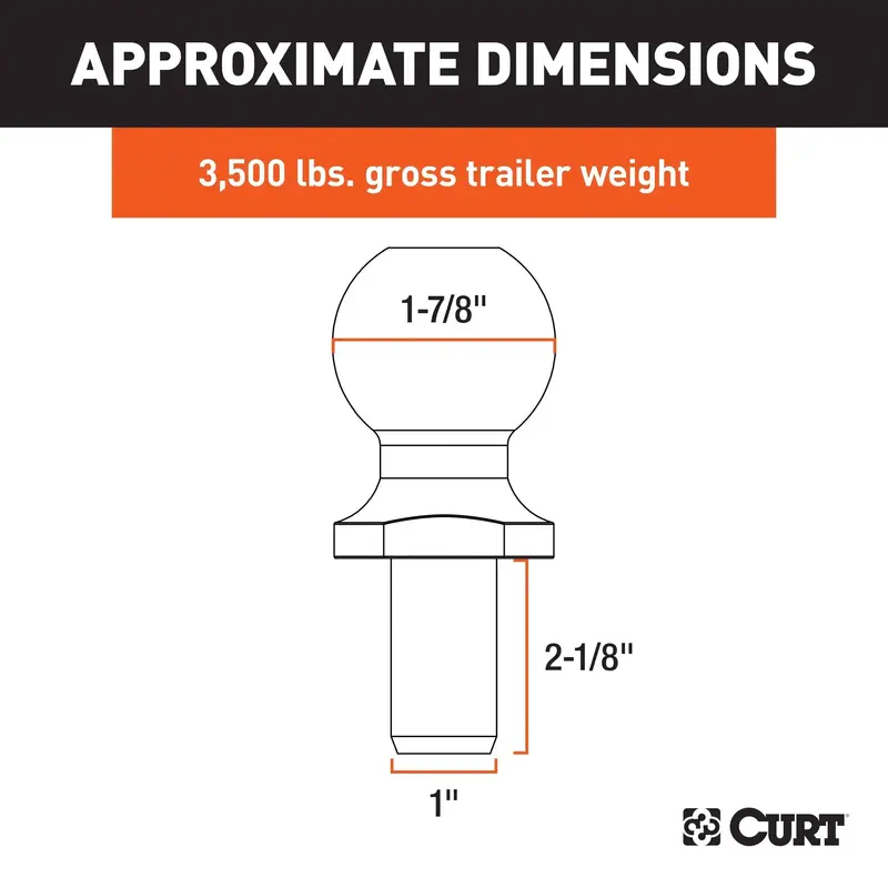 Curt 40062 Chrome-Plated 1-7/8" Trailer Ball – 1" X 2-1/8" Shank, 3,500 Lb Capacity 1
