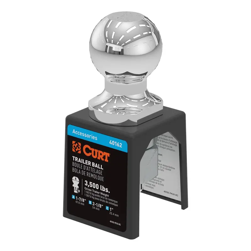 Curt 40162 Chrome Trailer Ball – 1-7/8" Diameter, 2-1/8" Shank, 3,500 Lb Capacity 1