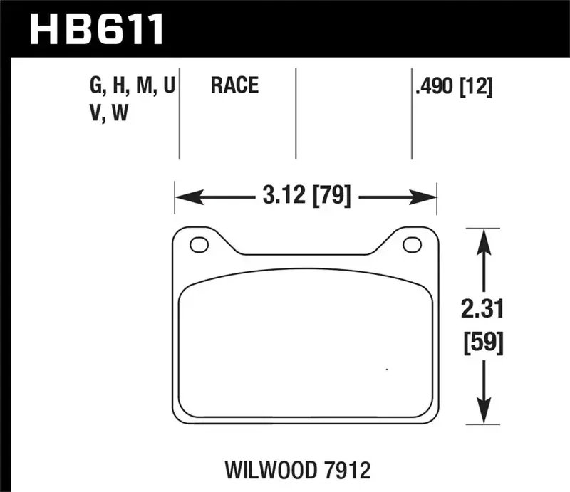 Hawk Performance Hb611V.490 Dtc-50 Brake Pads – 0.490" Thickness For Wilwood 7912 Calipers 1